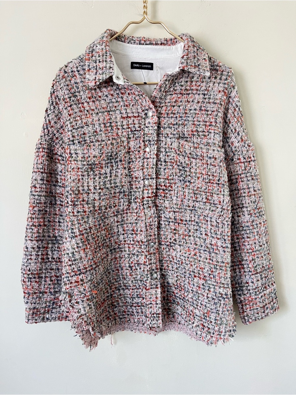 Stella + Lorenzo Pink Multicolor Tweed preppy wool blend Jacket size M